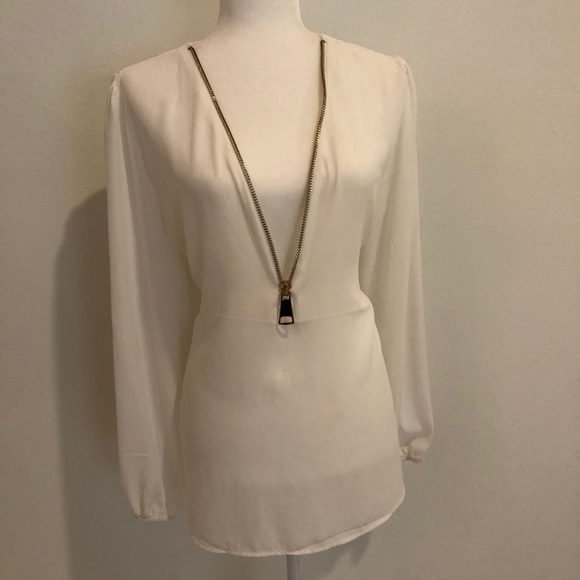 Light weight summer top white zipper blouse - Picture 6 of 6